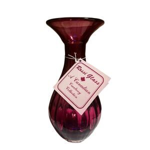NWT Rossi A Canadian Cranberry 9" Handblown Ribbed Vase
